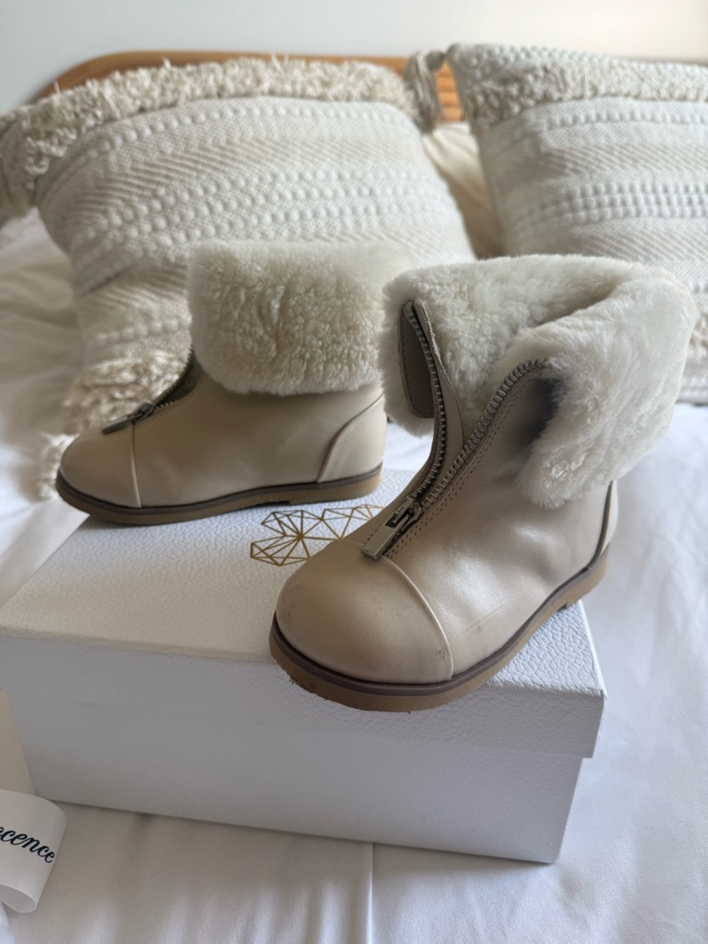 Kids Faux Fur Zip-Front Winter Boots - Cream